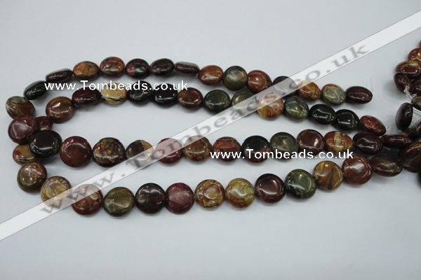 CPJ162 15.5 inches 14mm flat round picasso jasper gemstone beads