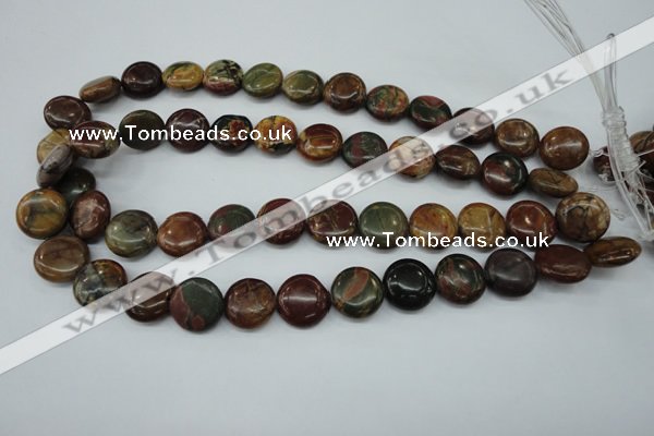 CPJ163 15.5 inches 16mm flat round picasso jasper gemstone beads