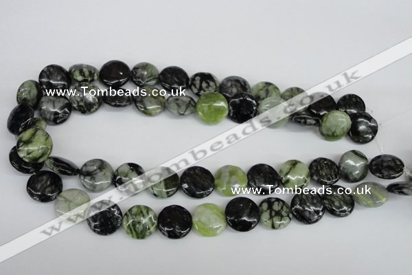CPJ214 15.5 inches 16mm flat round green picasso jasper beads
