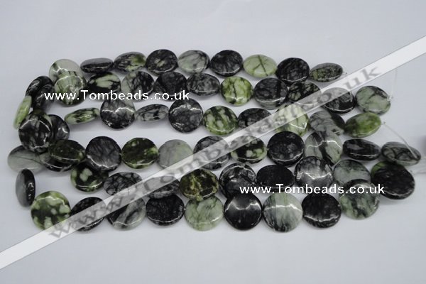 CPJ215 15.5 inches 18mm flat round green picasso jasper beads