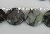 CPJ216 15.5 inches 20mm flat round green picasso jasper beads