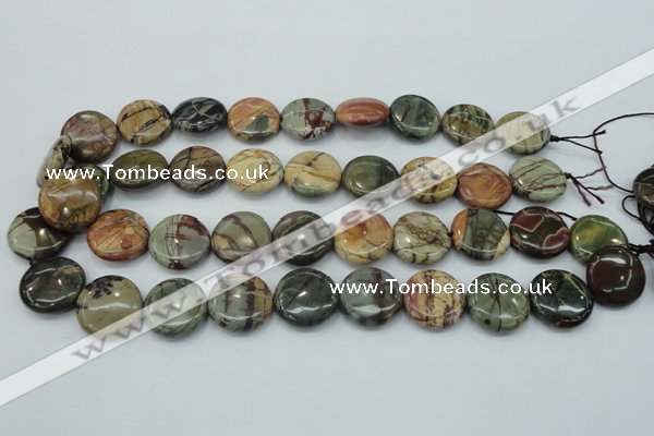 CPJ27 15.5 inches 20mm flat round picasso jasper beads wholesale