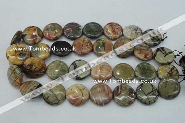 CPJ28 15.5 inches 25mm flat round picasso jasper beads wholesale