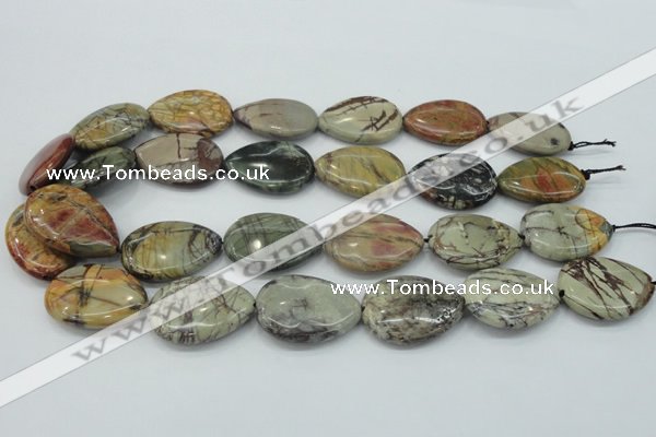 CPJ30 15.5 inches 22*30mm flat teardrop picasso jasper beads wholesale