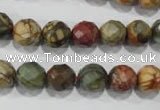 CPJ303 15.5 inches 10mm faceted round picasso jasper beads wholesale