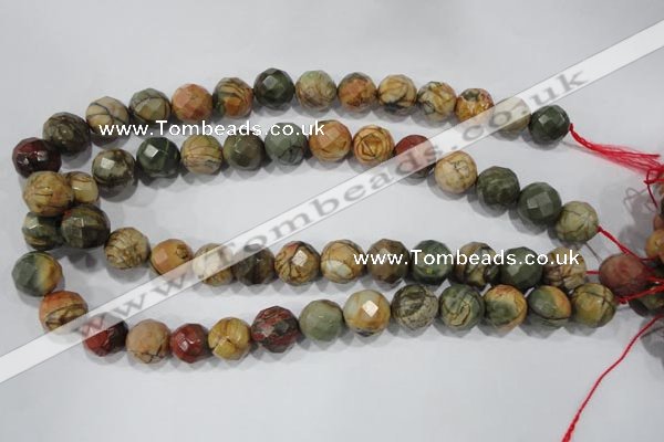 CPJ304 15.5 inches 14mm faceted round picasso jasper beads wholesale