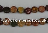 CPJ350 15.5 inches 8mm flat round picasso jasper gemstone beads