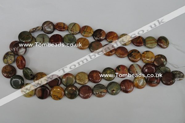 CPJ352 15.5 inches 16mm flat round picasso jasper gemstone beads