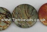 CPJ353 15.5 inches 30mm flat round picasso jasper gemstone beads