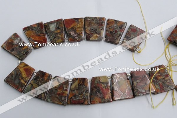 CPJ378 Top drilled 22*26mm trapezoid picasso jasper & pyrite beads