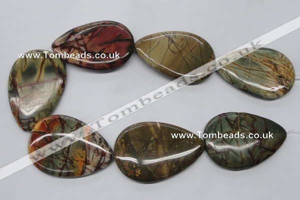 CPJ38 15.5 inches 40*60mm flat teardrop picasso jasper beads wholesale