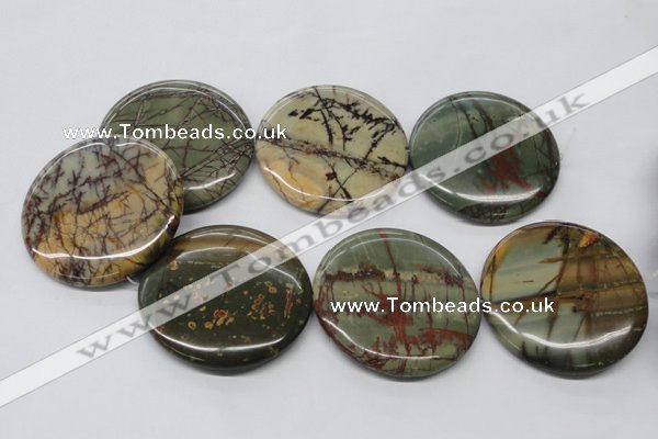 CPJ39 15.5 inches 55mm flat round picasso jasper beads wholesale