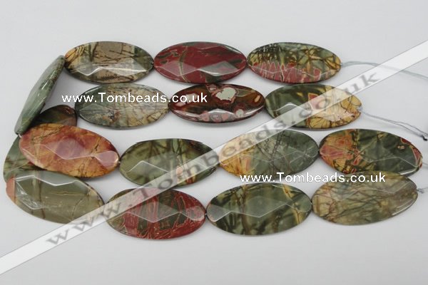 CPJ415 15 inches 25*50mm faceted oval picasso jasper gemstone beads