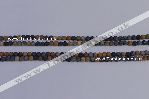 CPJ490 15.5 inches 4mm round matte black picasso jasper beads