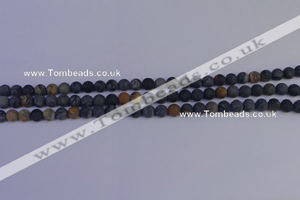 CPJ491 15.5 inches 6mm round matte black picasso jasper beads