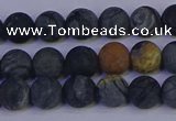 CPJ492 15.5 inches 8mm round matte black picasso jasper beads