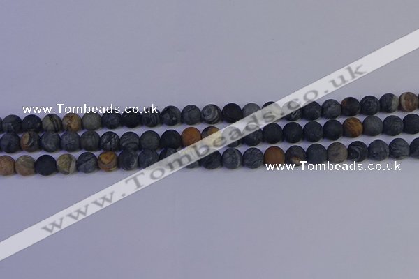 CPJ492 15.5 inches 8mm round matte black picasso jasper beads