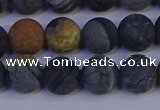 CPJ494 15.5 inches 12mm round matte black picasso jasper beads