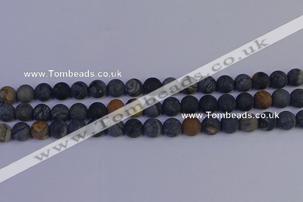 CPJ494 15.5 inches 12mm round matte black picasso jasper beads