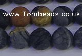 CPJ495 15.5 inches 14mm round matte black picasso jasper beads