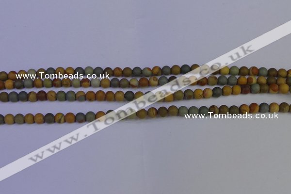 CPJ520 15.5 inches 4mm round matte wildhorse picture jasper beads