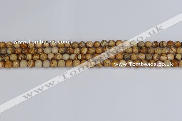 CPJ555 15.5 inches 4mm faceted round picture jasper beads