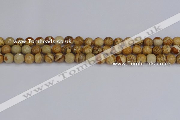 CPJ557 15.5 inches 8mm faceted round picture jasper beads