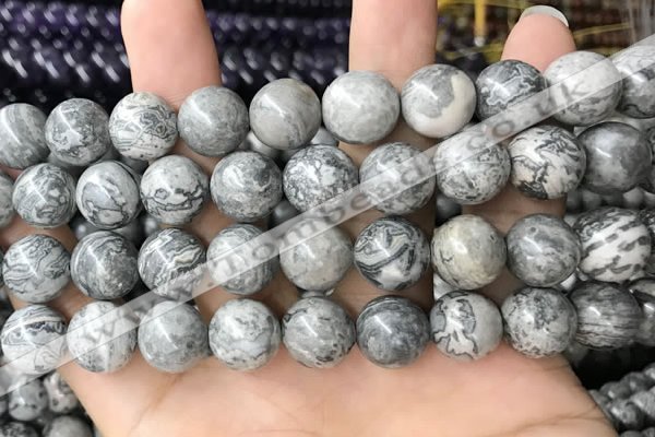 CPJ586 15.5 inches 16mm round grey picture jasper beads wholesale