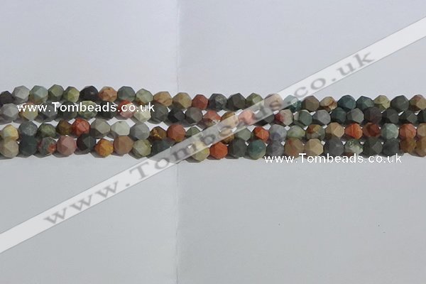 CPJ590 15.5 inches 6mm faceted nuggets matte polychrome jasper beads