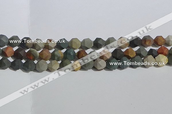 CPJ593 15.5 inches 12mm faceted nuggets matte polychrome jasper beads