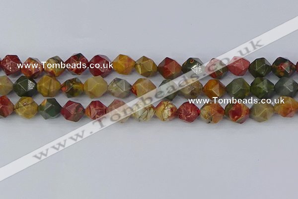 CPJ629 15.5 inches 12mm faceted nuggets picasso jasper beads