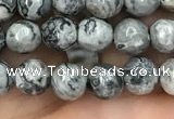 CPJ641 15.5 inches 6mm faceted round grey picture jasper beads