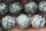 CPJ643 15.5 inches 10mm faceted round grey picture jasper beads