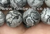 CPJ644 15.5 inches 12mm faceted round grey picture jasper beads