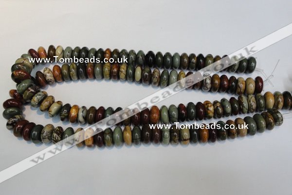 CPJ69 15.5 inches 7*14mm rondelle picasso jasper gemstone beads