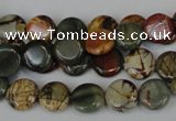 CPJ74 15.5 inches 10mm flat round picasso jasper gemstone beads