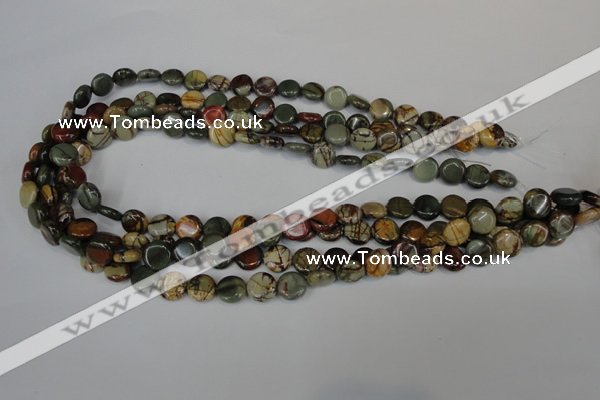 CPJ74 15.5 inches 10mm flat round picasso jasper gemstone beads