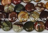 CPJ75 15.5 inches 12mm flat round picasso jasper gemstone beads