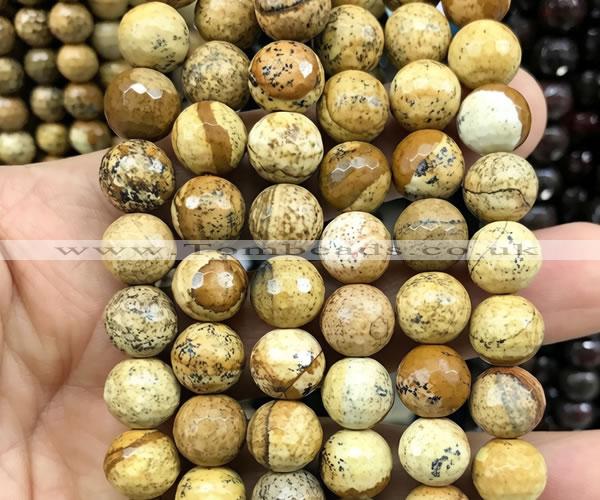 CPJ775 15 inches 12mm faceted round picture jasper beads wholesale