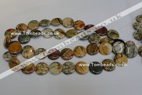 CPJ79 15.5 inches 20mm flat round picasso jasper gemstone beads