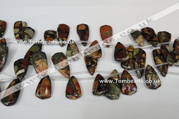 CPJ96 Top-drilled 15*25mm – 16*36mm flat teardrop picasso jasper beads