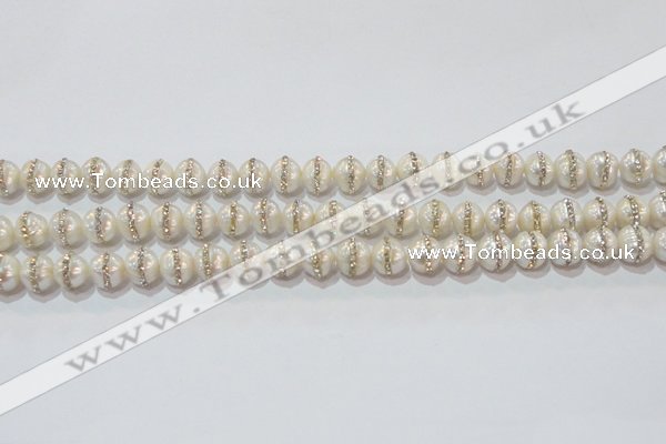 CPL01 15.5 inches 9*10mm nuggets pearl with rhinestone beads