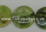 CPO30 15.5 inches 25mm flat round olivine gemstone beads wholesale