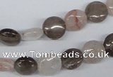 CPQ101 10mm flat round natural pink crystal & smoky quartz beads