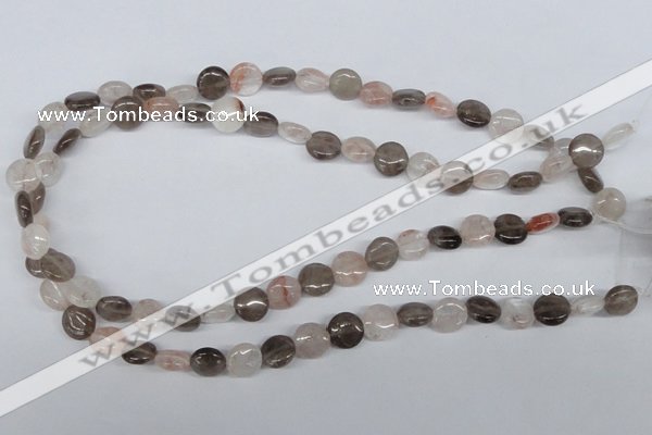 CPQ101 10mm flat round natural pink crystal & smoky quartz beads