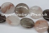 CPQ102 16mm flat round natural pink crystal & smoky quartz beads