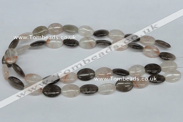 CPQ106 13*18mm oval natural pink crystal & smoky quartz beads