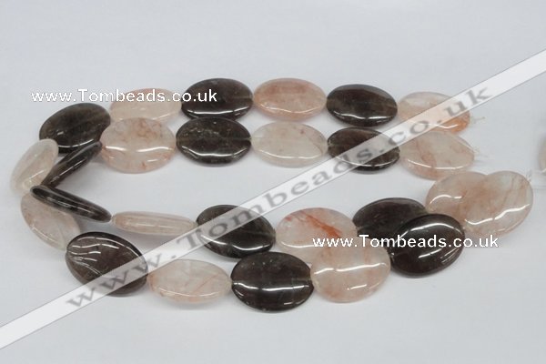 CPQ108 22*30mm oval natural pink crystal & smoky quartz beads