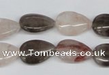 CPQ109 12*18mm flat teardrop natural pink crystal & smoky quartz beads