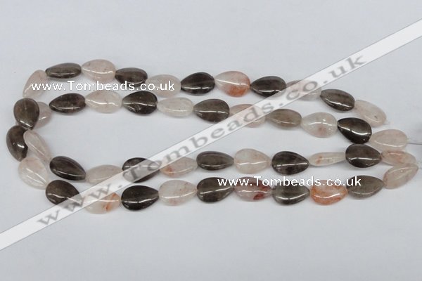 CPQ109 12*18mm flat teardrop natural pink crystal & smoky quartz beads